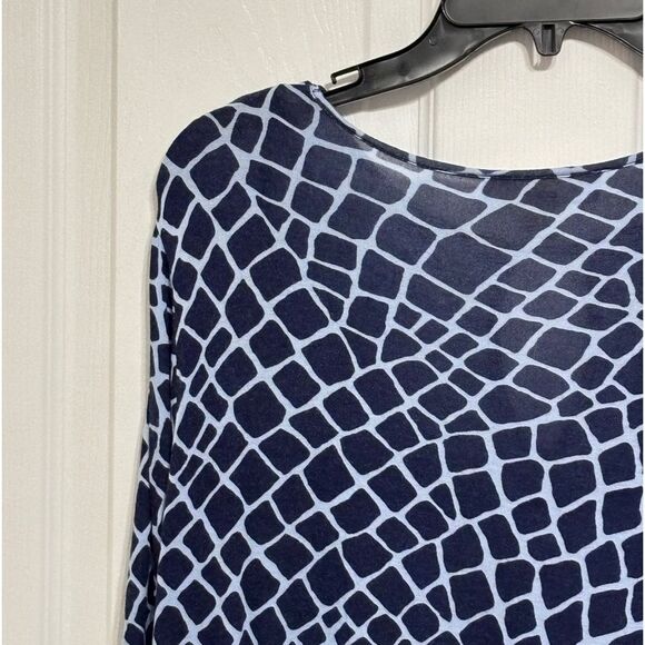 Michael Michael Kors | Keyhole Giraffe Print Navy Blue Long Sleeve Blouse Size L - Picture 10 of 16
